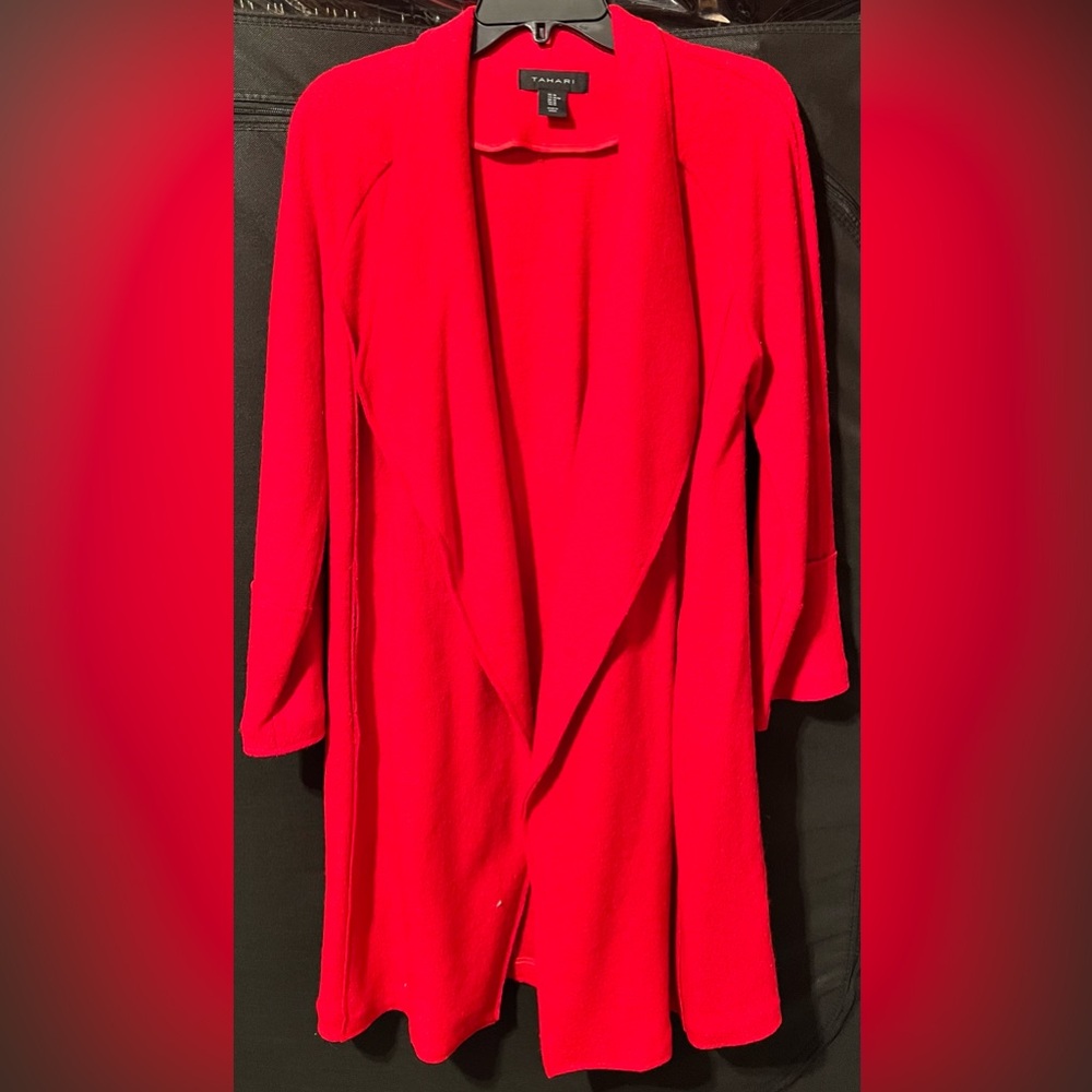Tahari Red Wool Blend Duster